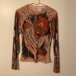Mesh tiger/snake tattoo shirt